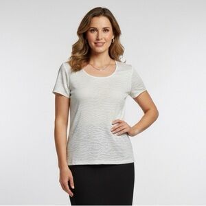 017 ARMANI Women's Textured Knitted Short Sleeve Top - Ivory, Sz 12